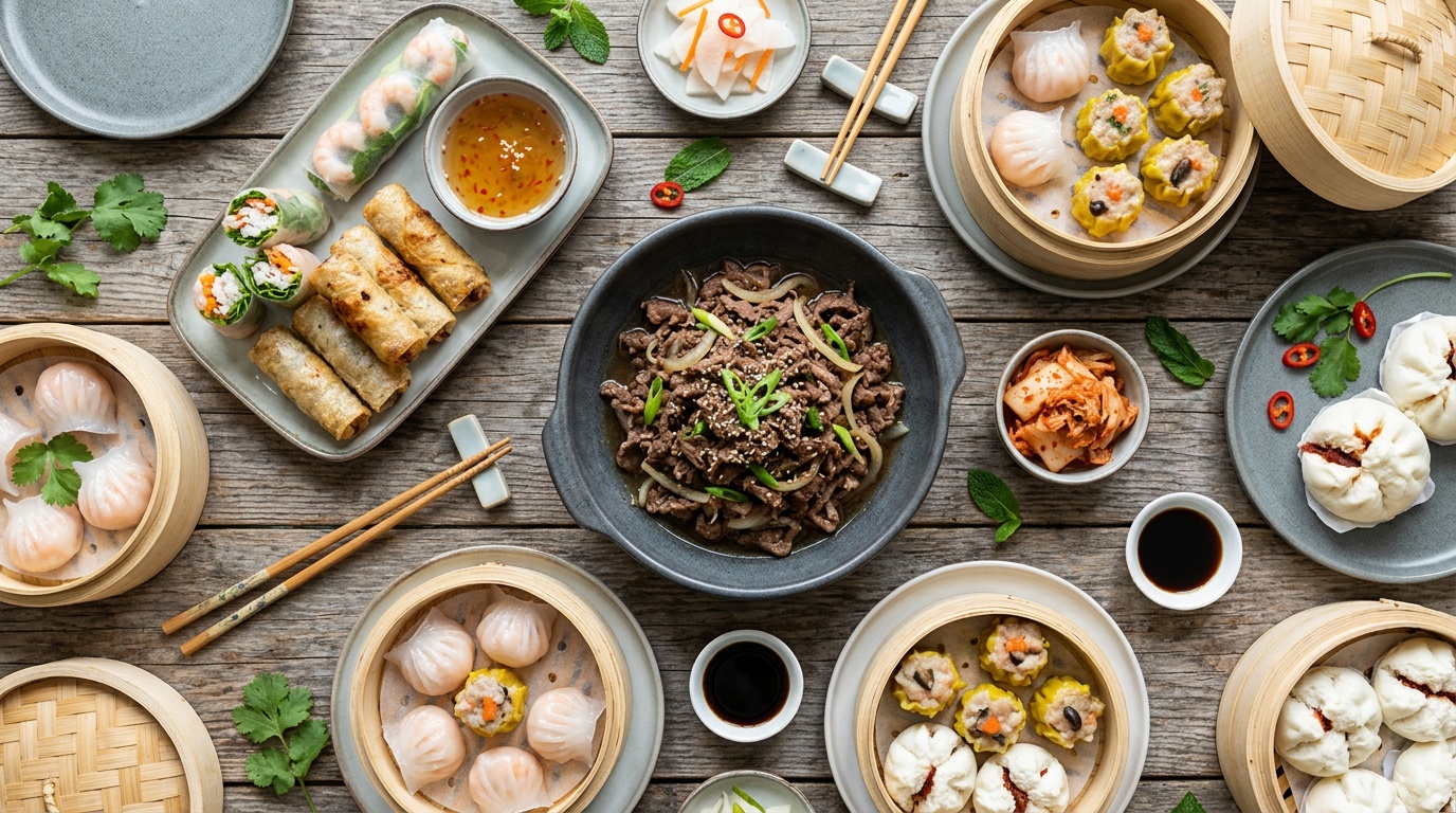 Diverse Asian food catering spread in Los Angeles including Korean and Chinese cuisine Diverse Asian food catering spread in Los Angeles including Korean and Chinese cuisine — asian food catering los angeles