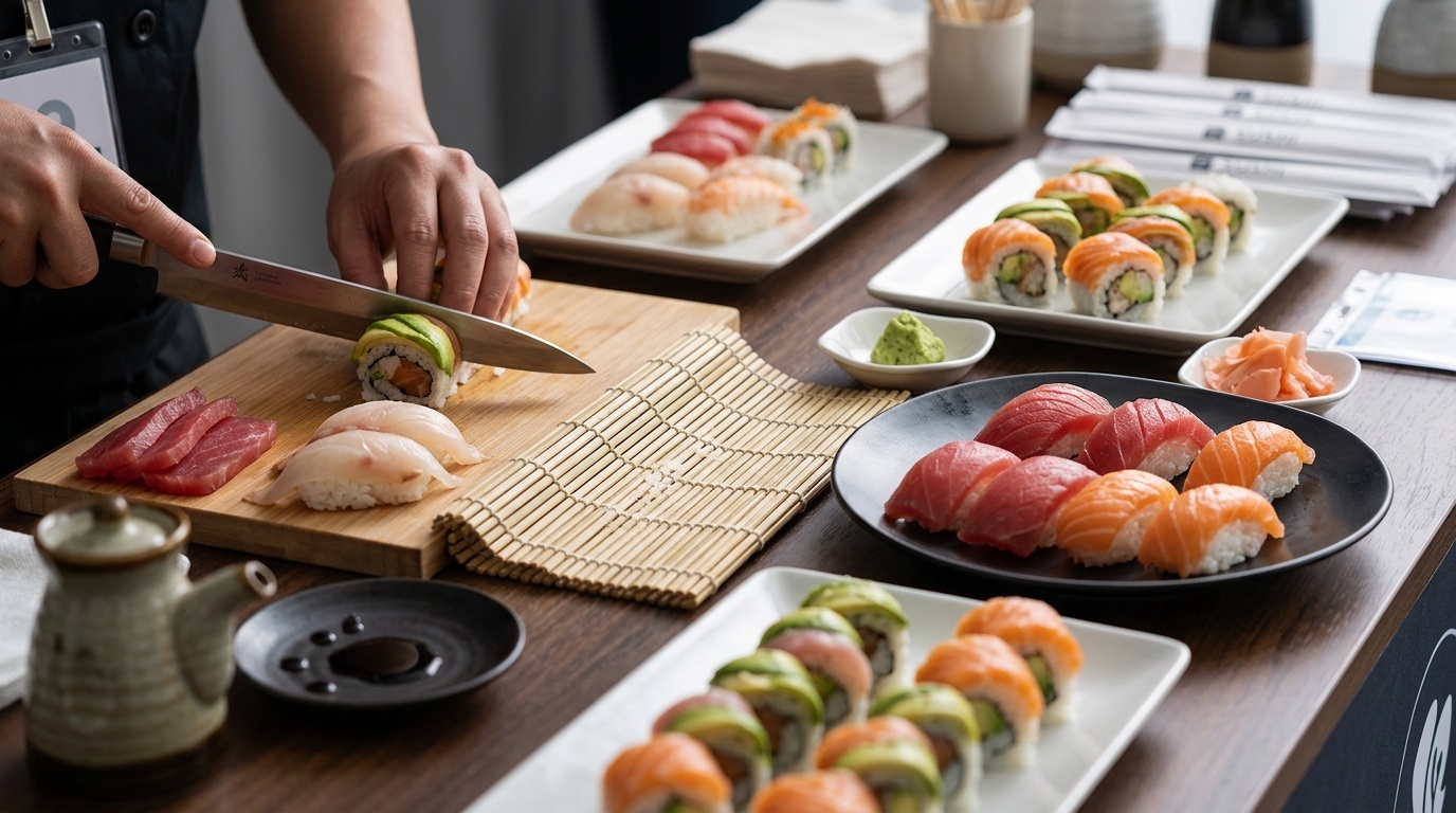 Close-up of sushi corporate catering materials showing texture and finish